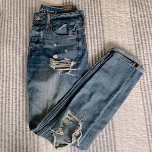 American Eagle Medium Wash Distressed Mid-Rise Tomgirl Jeans